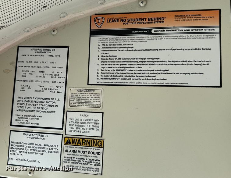 image for item OF9854 2013 IC Corporation  PB10500 school bus