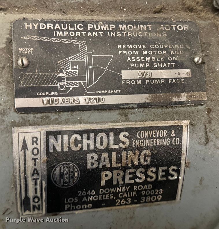 image for item OF9890 Nichols Baling Presses EA30485HDFP cardboard compactor/baler