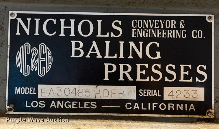 image for item OF9890 Nichols Baling Presses EA30485HDFP cardboard compactor/baler