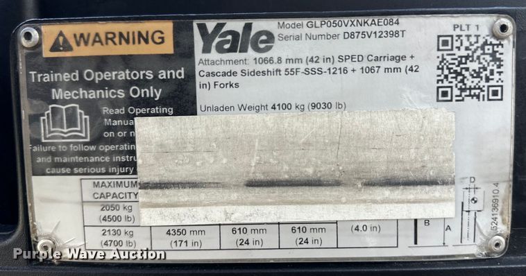 image for item OM9500 2019 Yale GLP050VXNKAE084 forklift