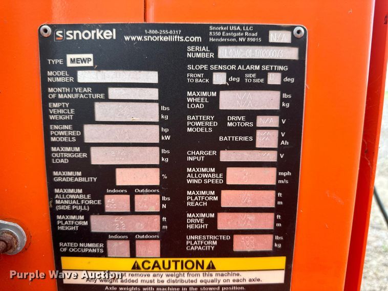 image for item OM9528 2017 Snorkel UL40AC vertical lift