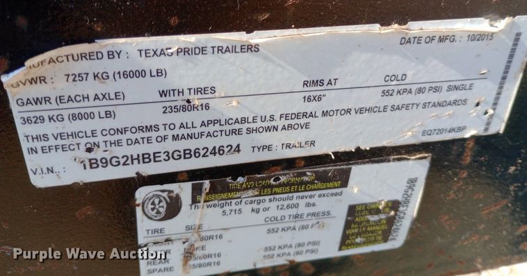 image for item DP1216 2016 Texas Pride equipment trailer with fluid mixer