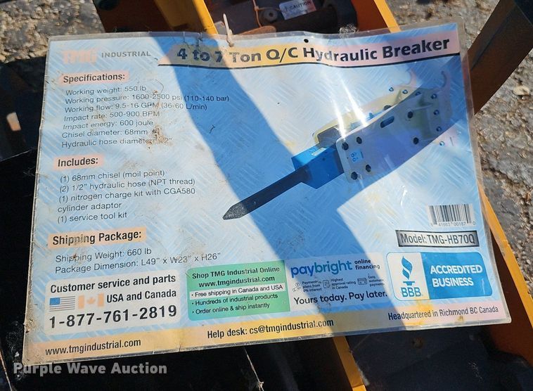 image for item DP6580 TMG Industrial TMG-HB70Q skid steer breaker