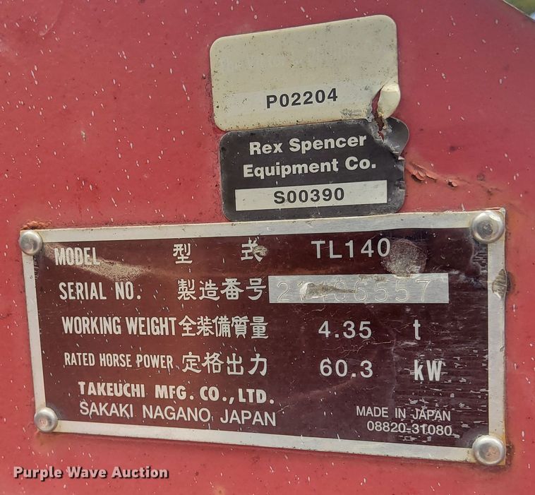 image for item DQ6166 2008 Takeuchi TL140 tracked skid steer loader