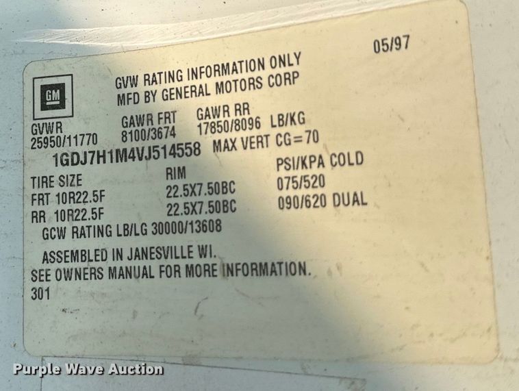 image for item DQ6904 1997 GMC C7500 roll-off container truck