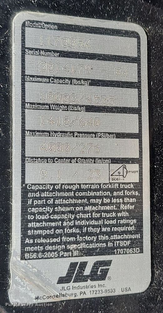 image for item DR4364 JLG telehandler quick attach