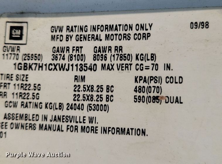 image for item DR4380 1998 Chevrolet  C6500 dump truck