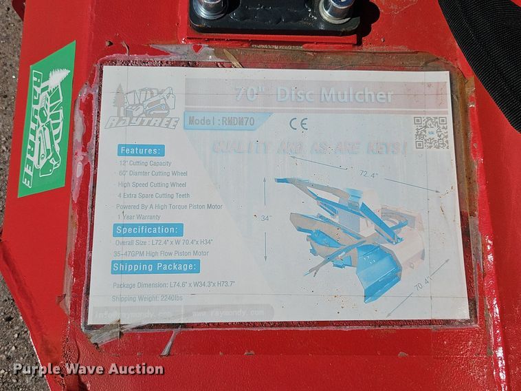 image for item DS4670 2024 Raytree RMD70 skid steer mulcher