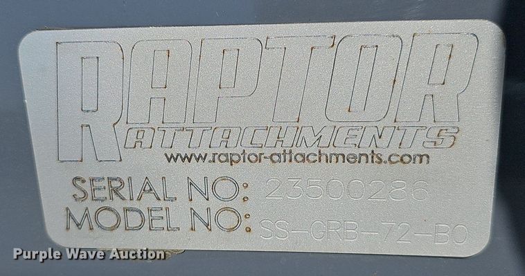 image for item DS4676 2023 Raptor Attachments SS-GRB-72-BO skid steer grapple bucket