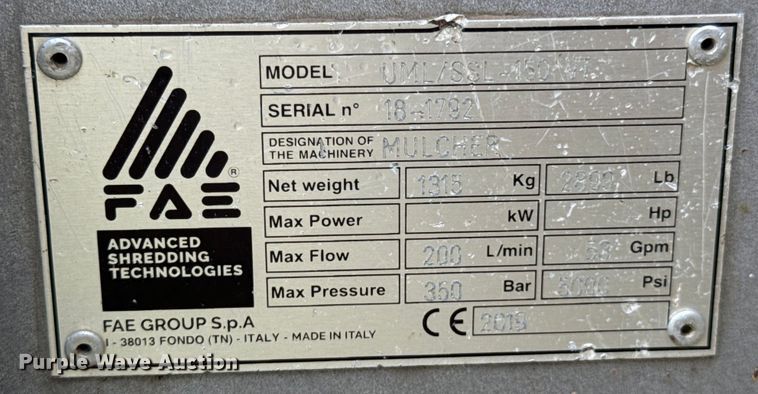 image for item DX0970 2019 FAE UML/SSL-150VT skid steer mulcher