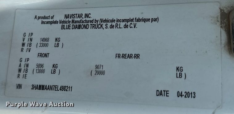 image for item DX3486 2014 International DuraStar 4300 bucket truck