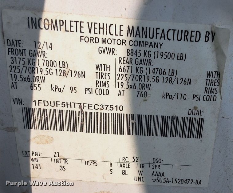 image for item DX3487 2015 Ford F550 Super Duty XLT bucket truck