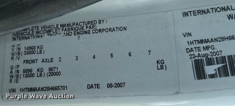 image for item DX3491 2008 International DuraStar 4300 bucket truck