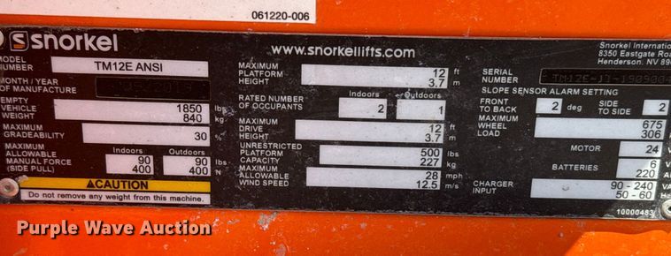 image for item DX3521 2019 Snorkel TM12E vertical lift