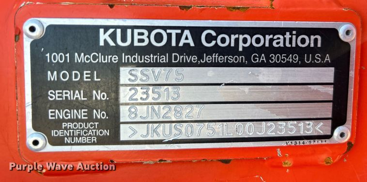 image for item EG0855 2018 Kubota  SSV75 skid steer loader