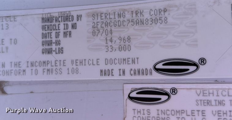 image for item EG0860 2005 Sterling Acterra fuel / lube truck