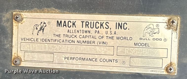 image for item EH4341 1987 Mack RS686LS dump truck