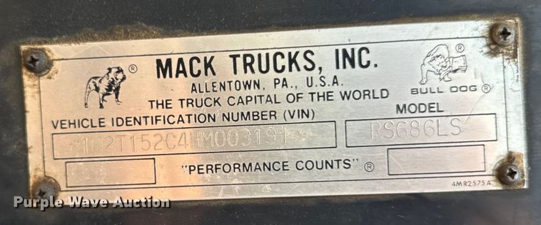 image for item EH4341 1987 Mack RS686LS dump truck