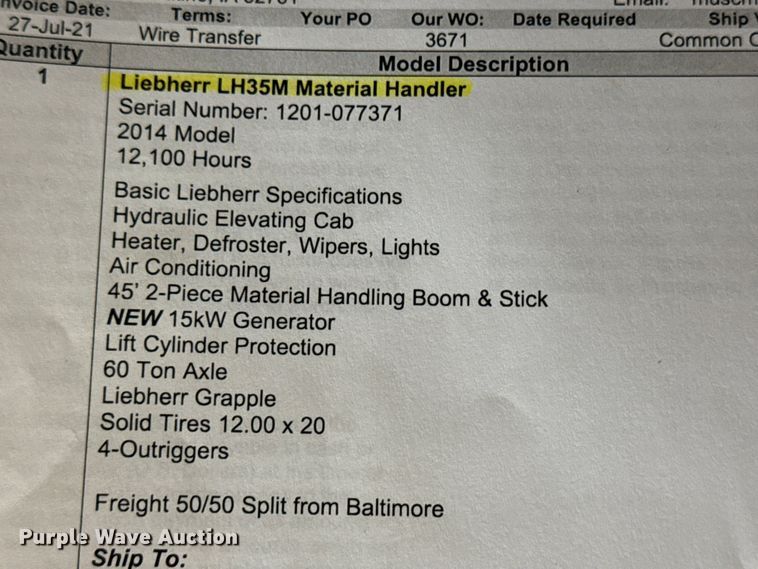 image for item EH4348 2014 Liebherr LH35M Litronic material handler