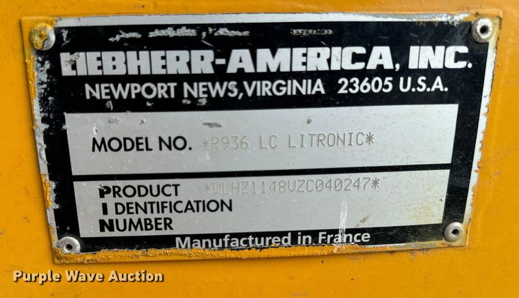 image for item EH4349 2014 Liebherr R936 LC Litronic excavator