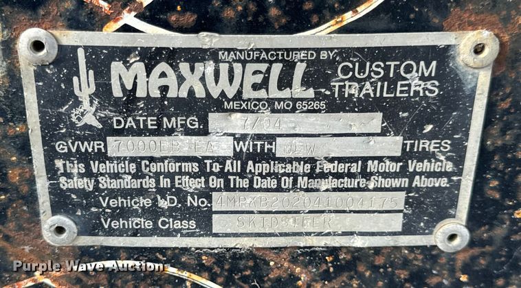 image for item EH6944 2004 Maxwell equipment trailer