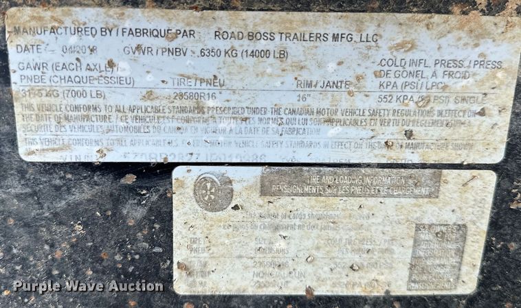 image for item EJ4451 2018 Road Boss pipe trailer