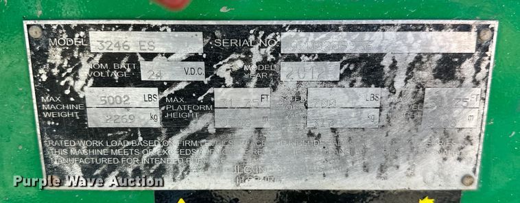 image for item EJ4467 2012 JLG 3246 ES scissor lift