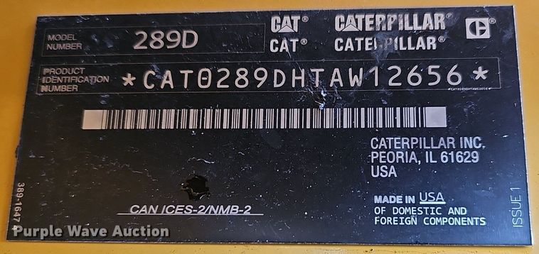 image for item EJ5765 2019 Caterpillar  289D tracked skid steer loader