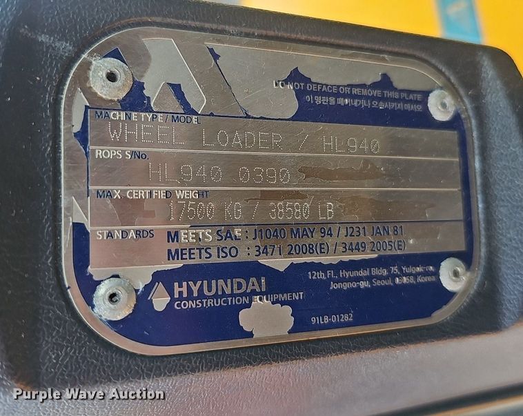 image for item EJ5767 Hyundai HL940 wheel loader