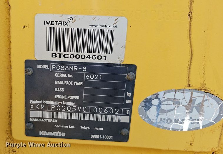 image for item EJ5796 2012 Komatsu  PC88MR-8 mini excavator