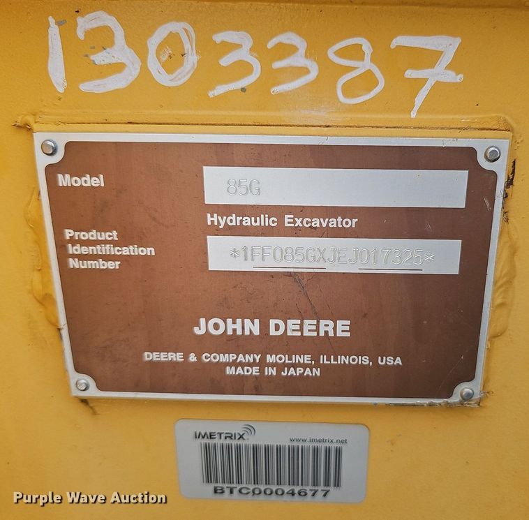 image for item EJ5797 2014 John Deere  85G mini excavator