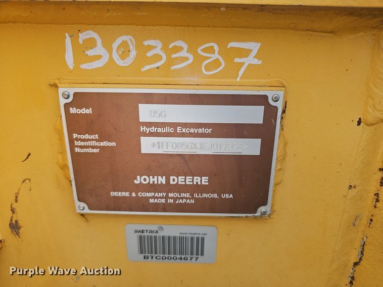 image for item EJ5797 2014 John Deere  85G mini excavator