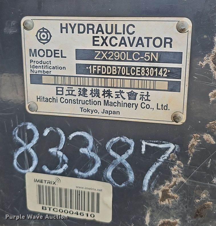 image for item EJ5798 2012 Hitachi  ZX290LC-5N excavator