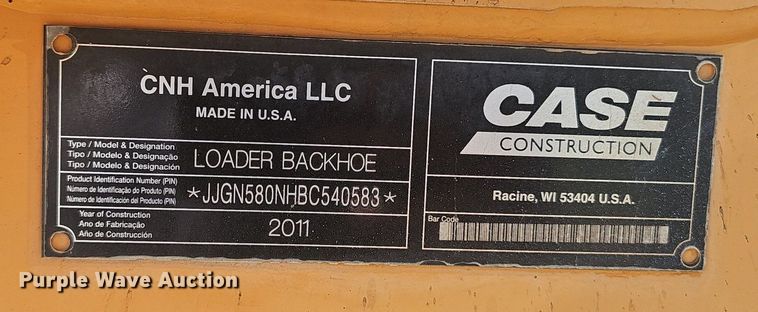 image for item EJ5805 2011 Case  580N  backhoe