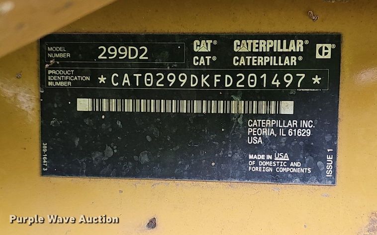 image for item EJ5836 2016 Caterpillar  299D2 skid steer loader