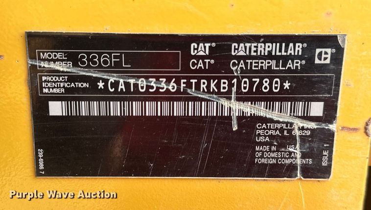 image for item EJ6390 2017 Caterpillar 336F excavator