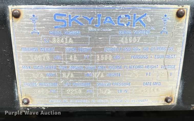 image for item EJ6393 1999 SkyJack  SJ8841 scissor lift