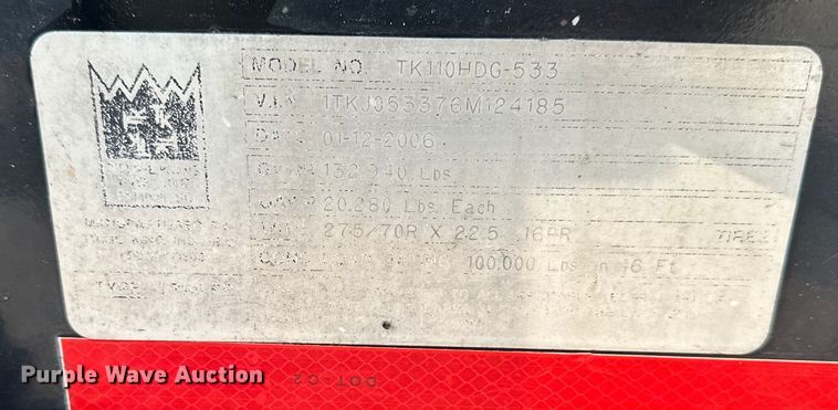 image for item EJ6409 2006 Trail King  TK110HDG-533 lowboy equipment trailer