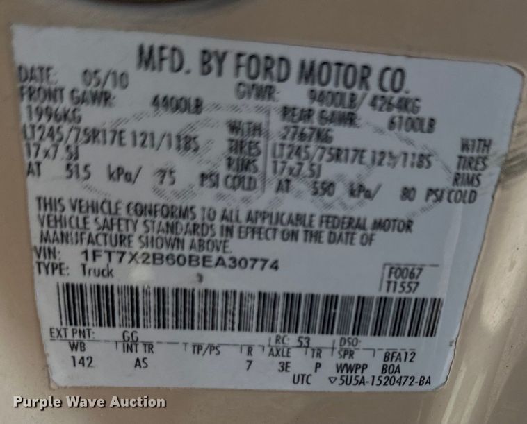 image for item EJ6438 2011 Ford F250 Super Duty SuperCab flatbed pickup truck