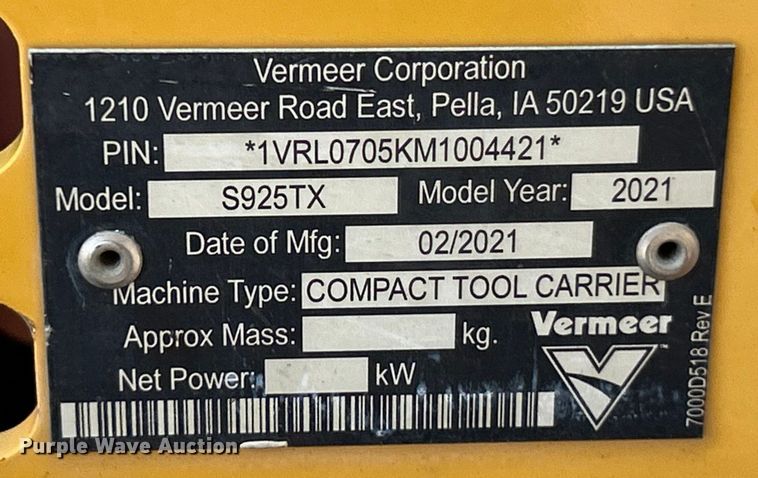 image for item EK4928 2021 Vermeer  S925TX compact utility loader