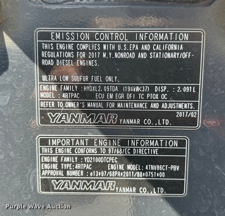 image for item EK4965 2017 Yanmar ViO55-6A mini excavator