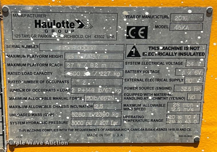 image for item EK4967 2016 Haulotte 45XA boom lift