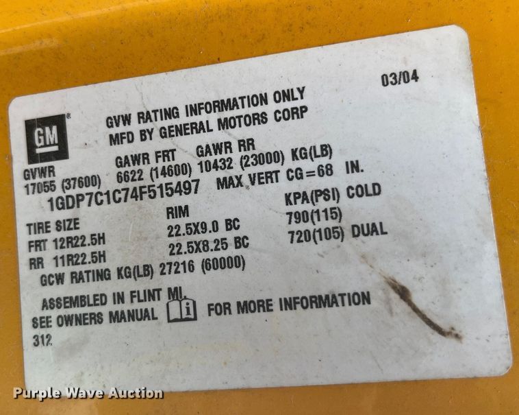 image for item EK8843 2004 GMC C7500 dump truck