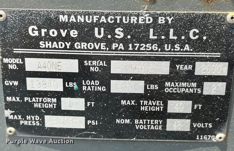 image for item EK8858 2000 Grove A40NE boom lift