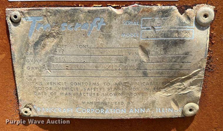 image for item NQ9656 1978 Transcraft  drop deck equipment trailer
