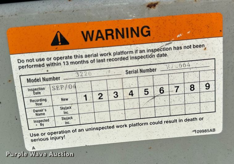 image for item NQ9710 Skyjack 3226 scissor lift