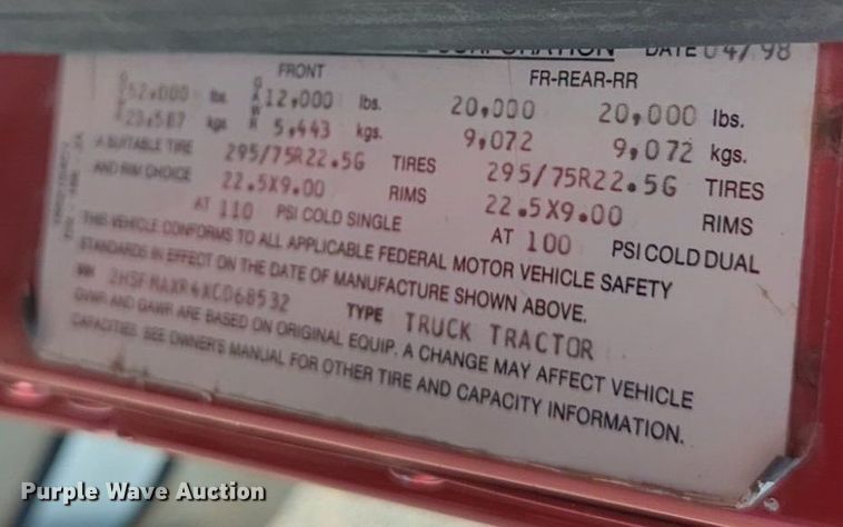 image for item NW9603 1999 International 9200 Eagle dump truck