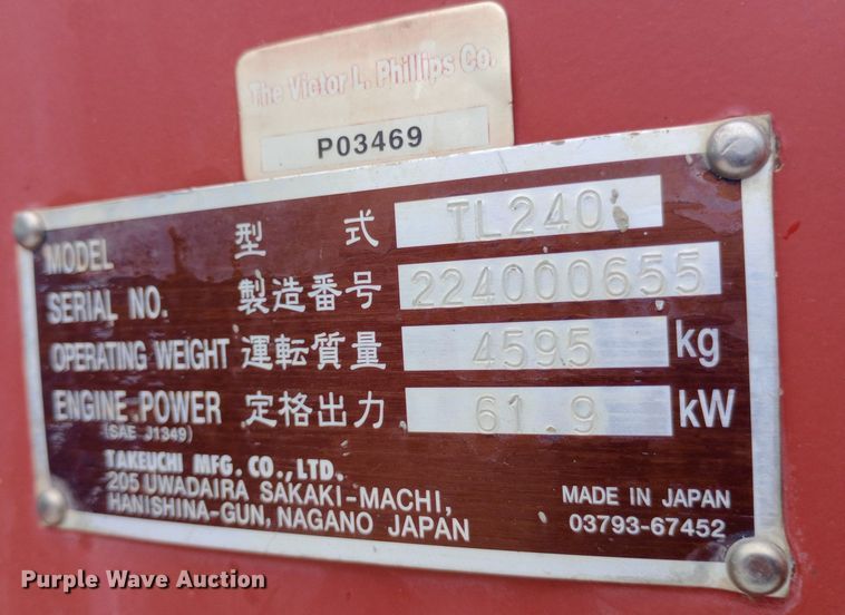 image for item NY9329 2010 Takeuchi TL240 tracked skid steer loader