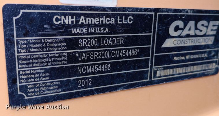 image for item NY9338 2012 Case SR200 skid steer loader