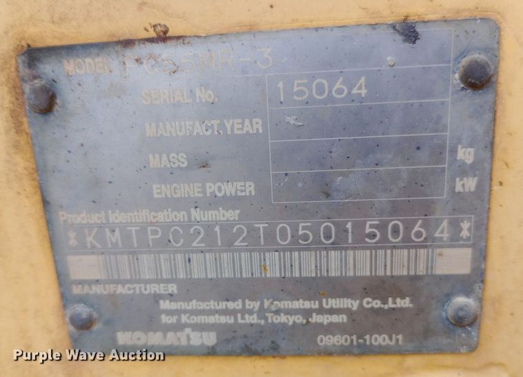 image for item NY9340 2009 Komatsu PC55MR-3 mini excavator